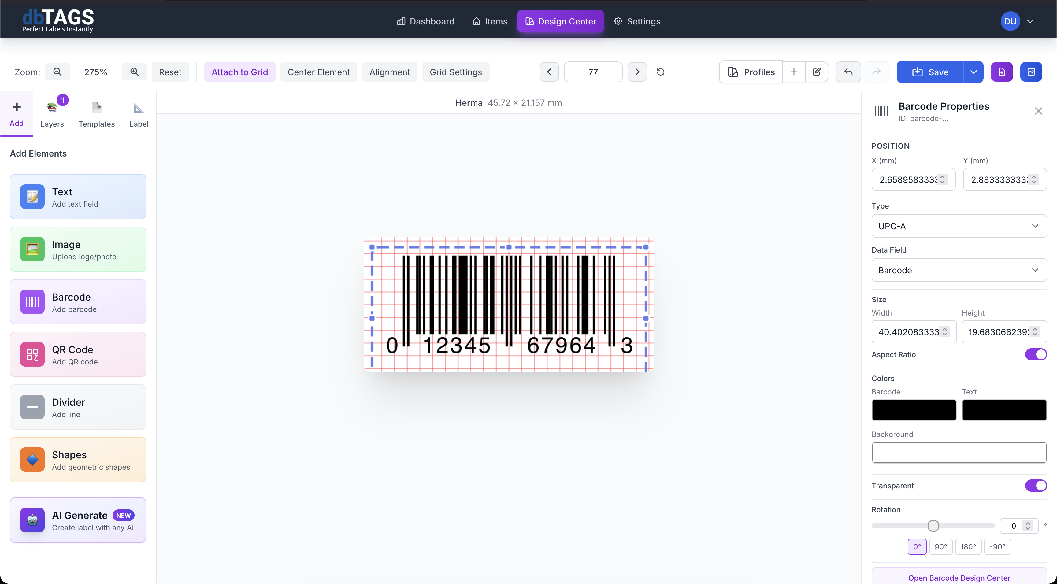 dbTAGS Design Center - Create professional labels with drag and drop